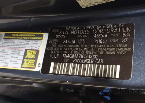 2015 Kia Optima Lx z USA, uszkodzony, nr VIN KNAGM4A71F5613131